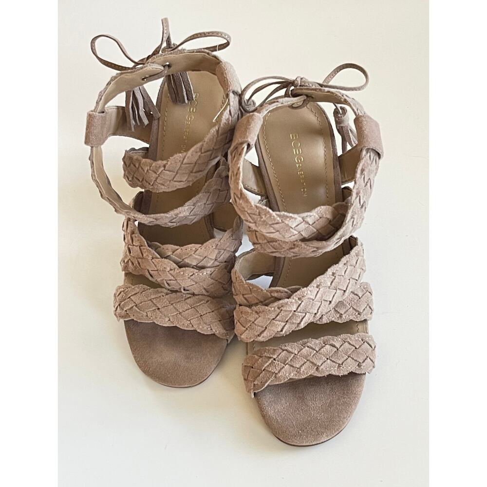 BCBGeneration Ledina Sandal Braided Strap Suede Leather Tassels Size 6.5